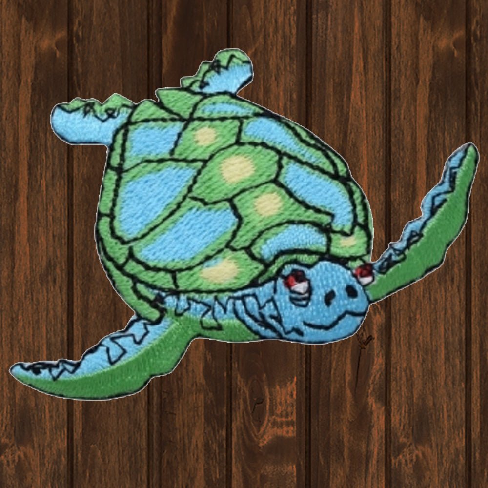 embroidered iron on sew on patch sea turtle green blue 2