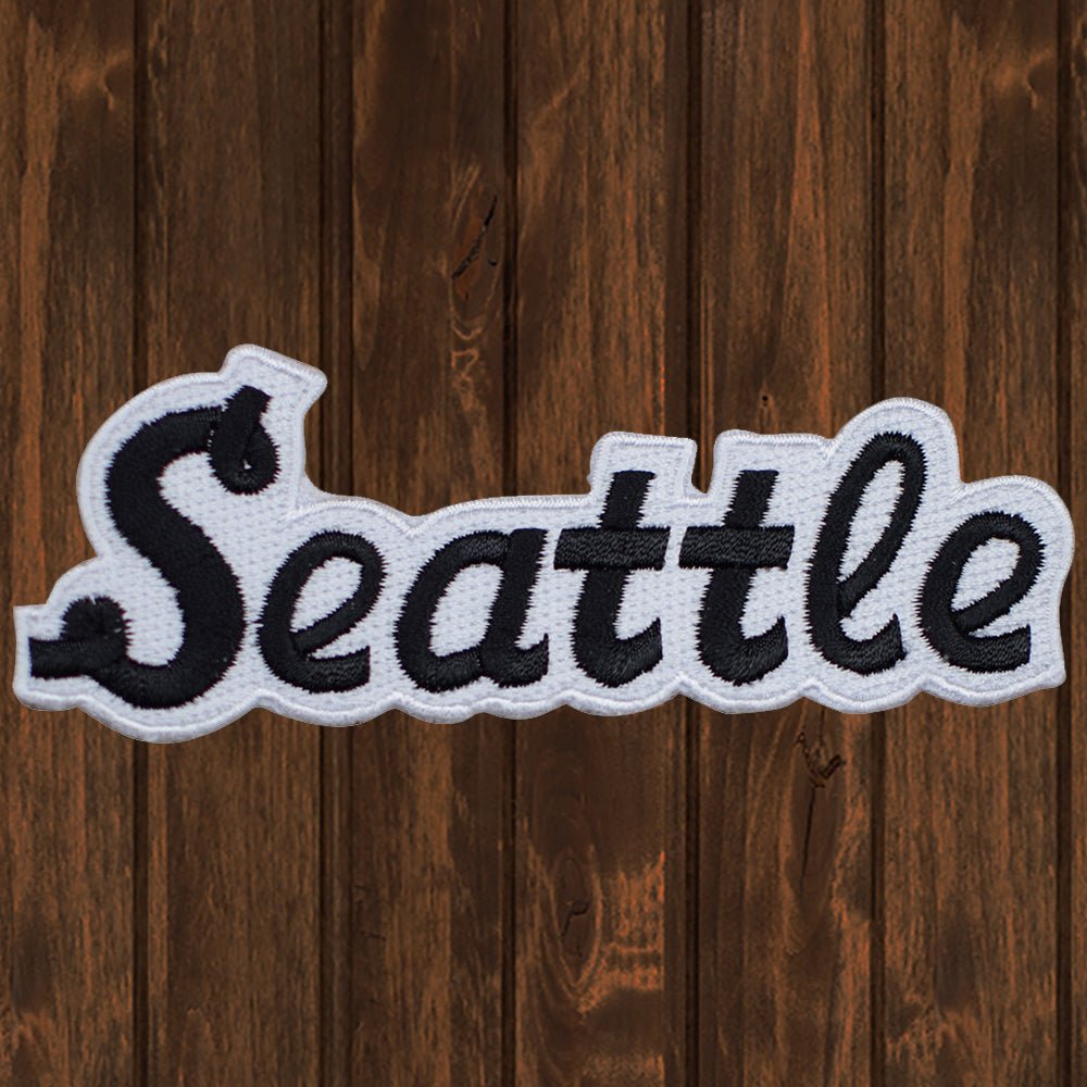 embroidered iron on sew on patch seattle script 2