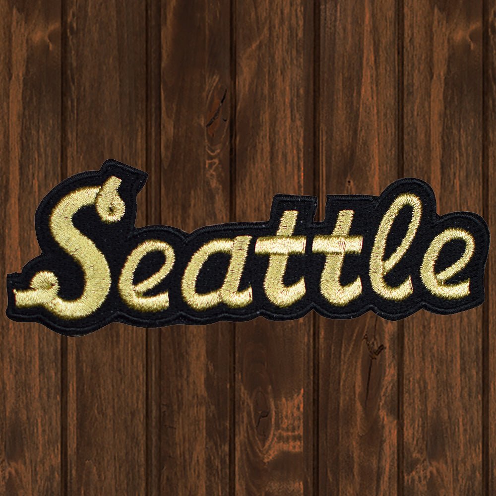 embroidered iron on sew on patch seattle script