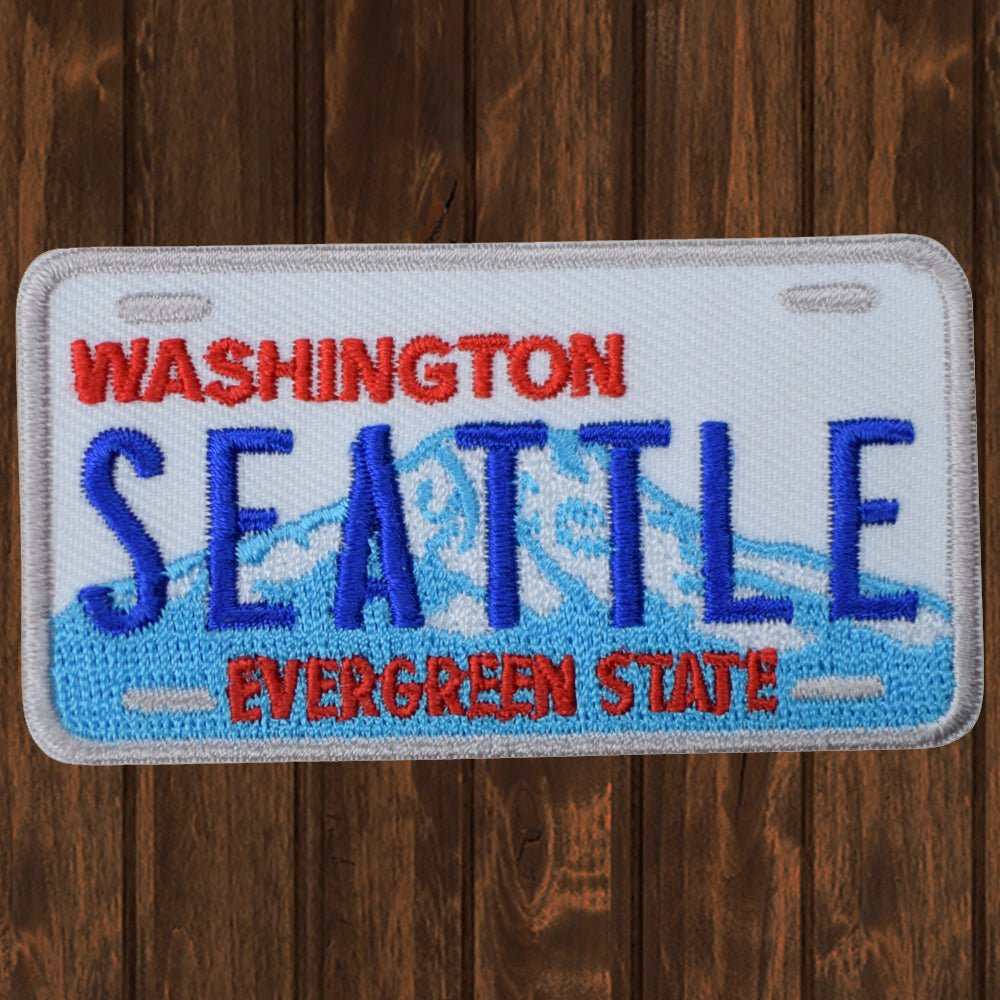 embroidered iron on sew on patch seattle washington license plate