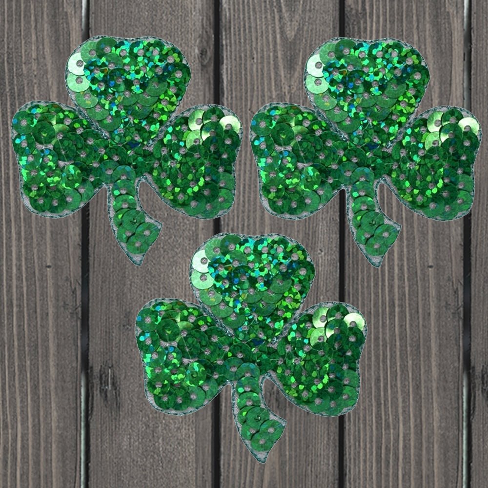 embroidered iron on sew on patch sequin shamrock large 2