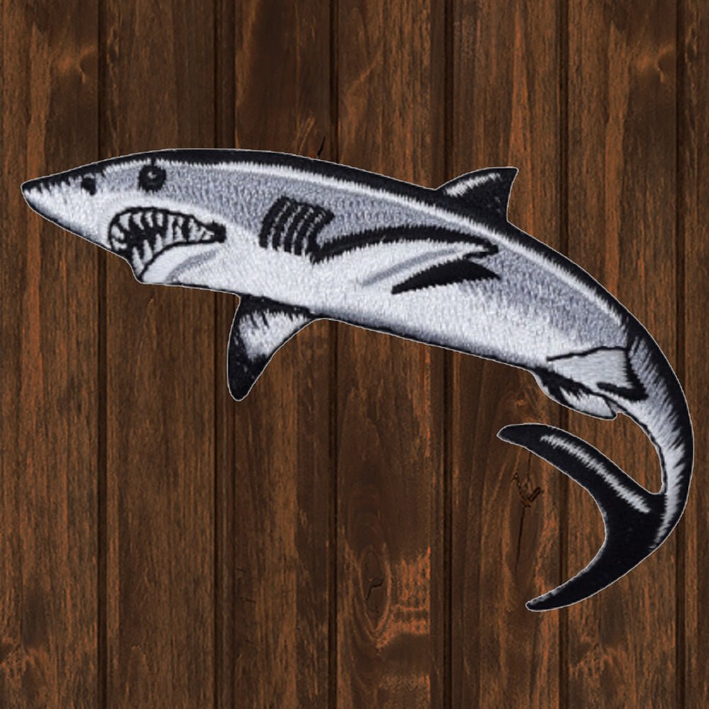 embroidered iron on sew on patch shark fish left