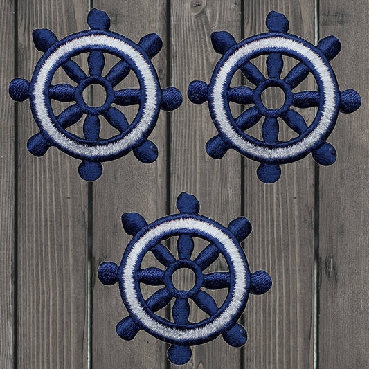 embroidered iron on sew on patch ships wheel