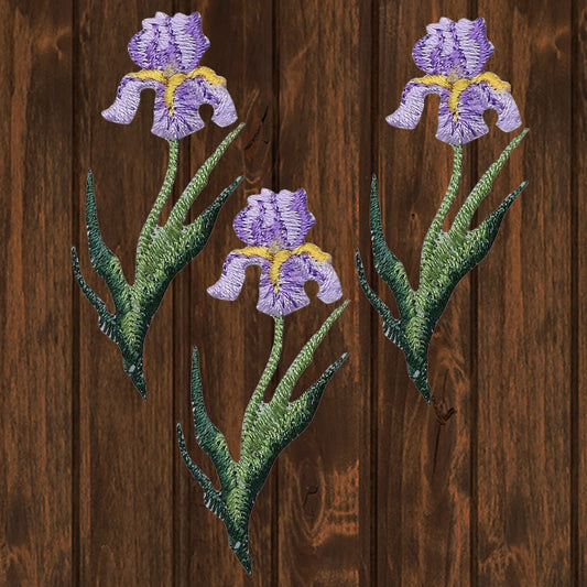 embroidered iron on sew on patch single lavender iris flower