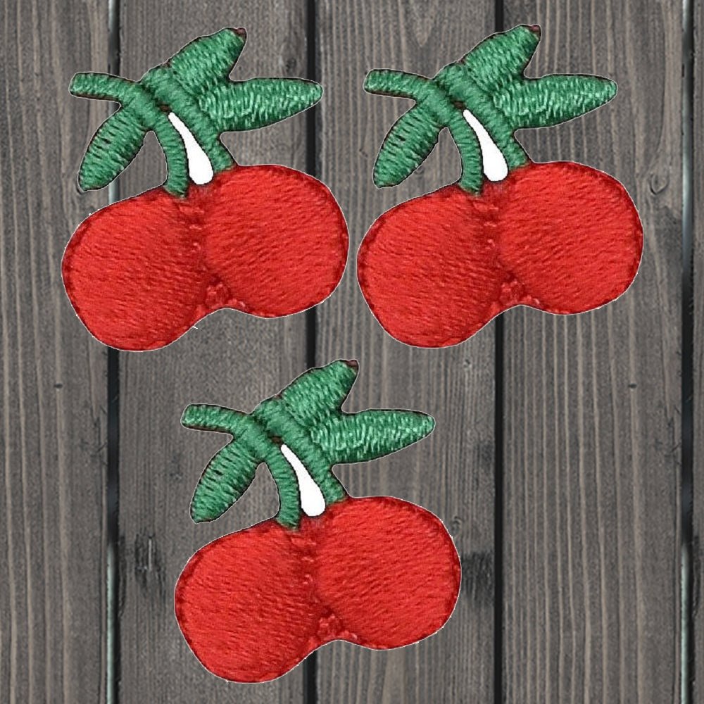 embroidered iron on sew on patch small red cherries
