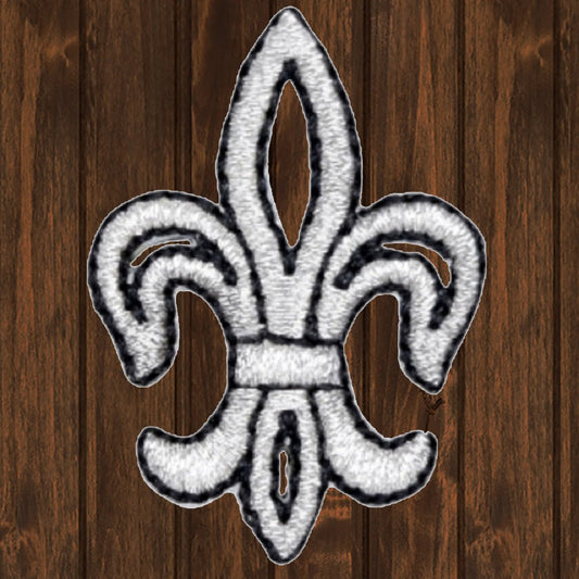 embroidered iron on sew on patch small silver black open fleur de lis