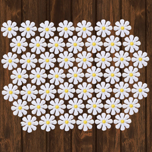 embroidered iron on sew on patch small white daisy flower 50 pack