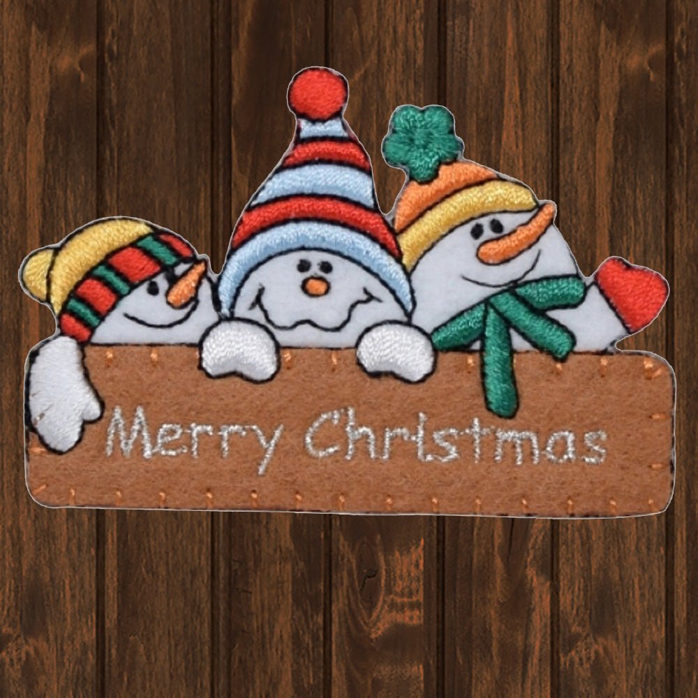 embroidered iron on sew on patch snowman merry christmas sign