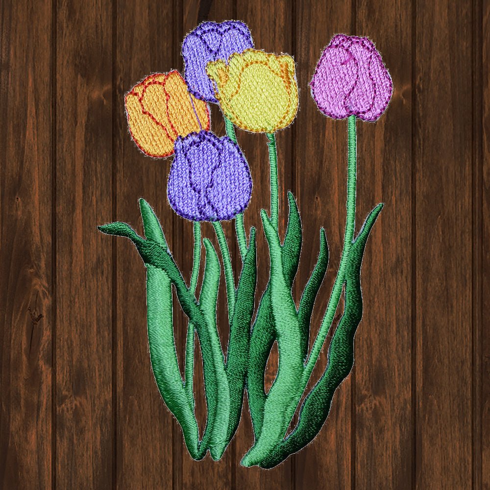 embroidered iron on sew on patch spring tulip garden flower