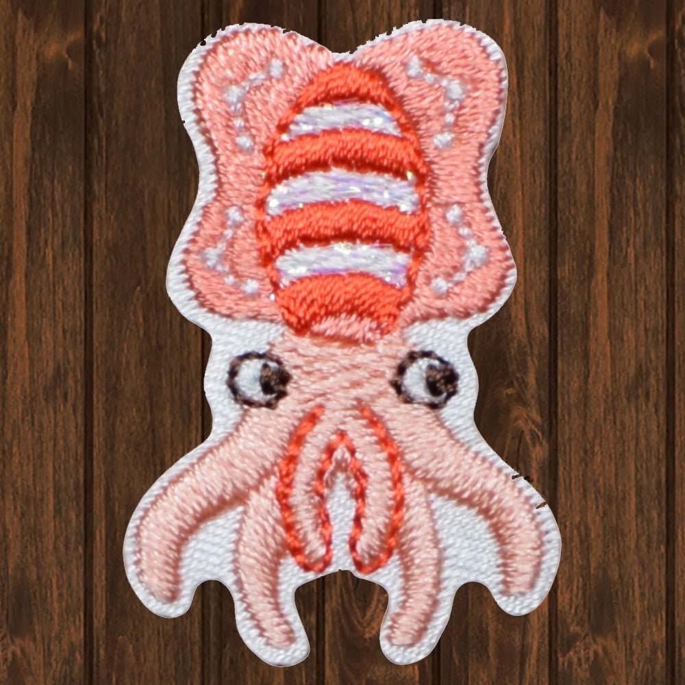 embroidered iron on sew on patch squid pink