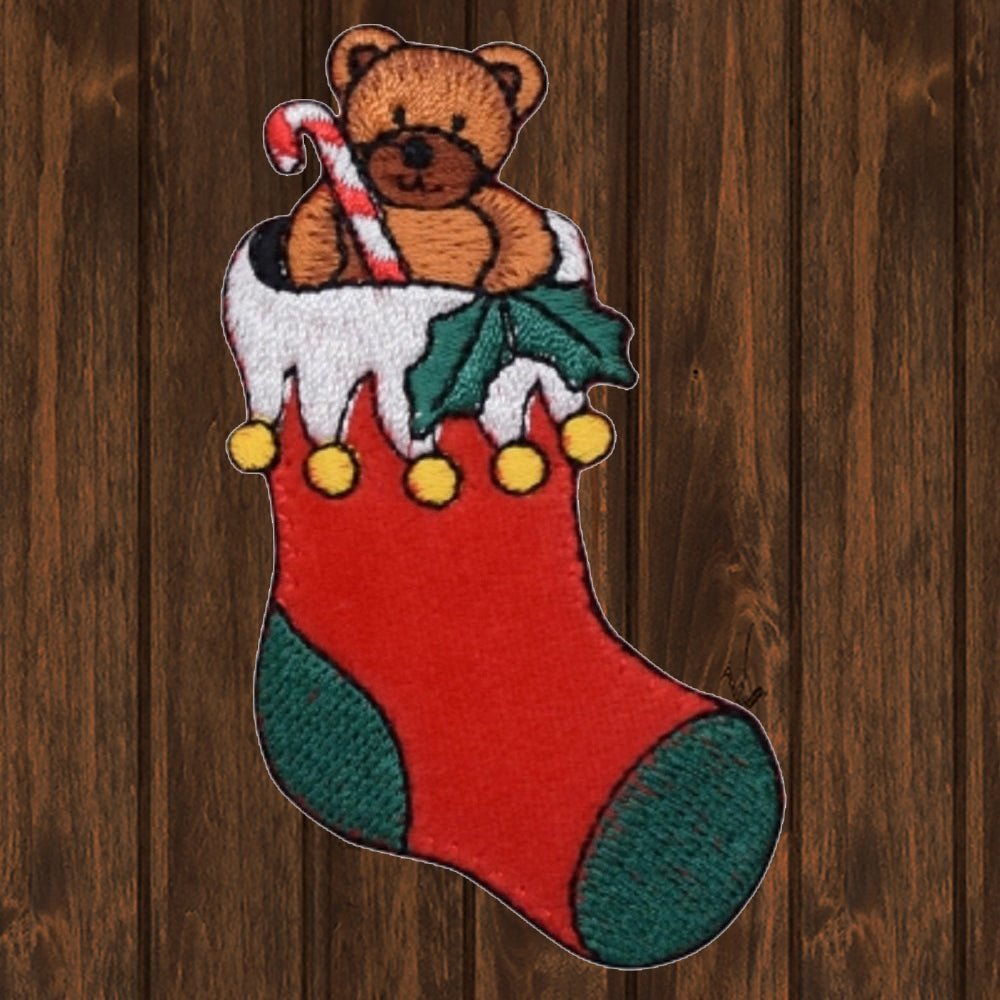 embroidered iron on sew on patch stocking bear