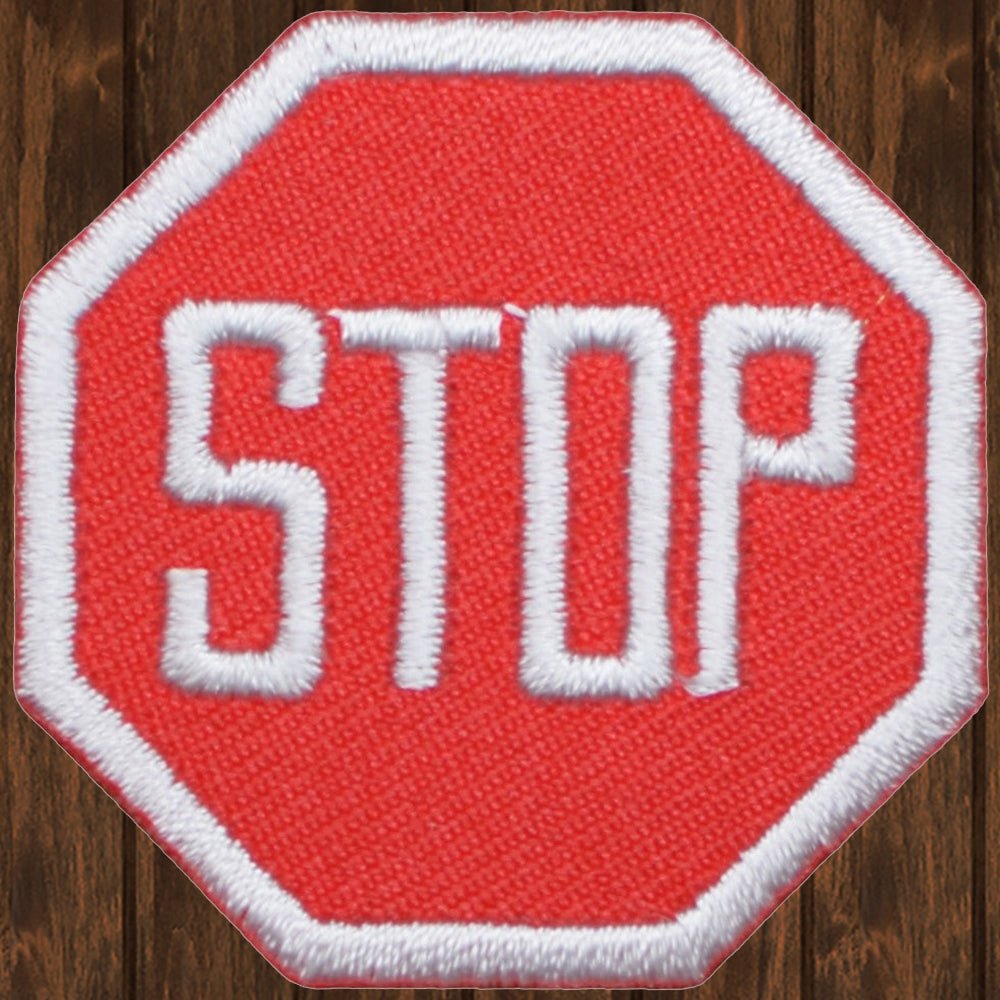 embroidered iron on sew on patch stop sign