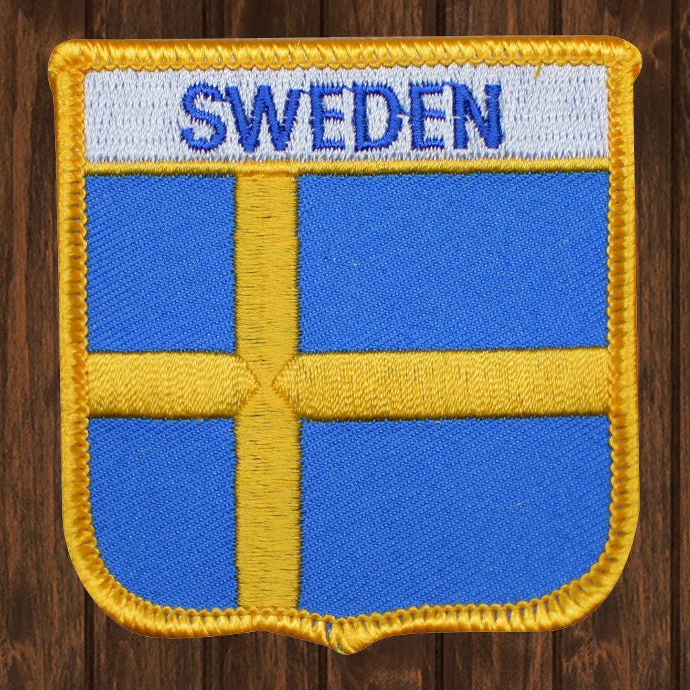 embroidered iron on sew on patch sweden shield