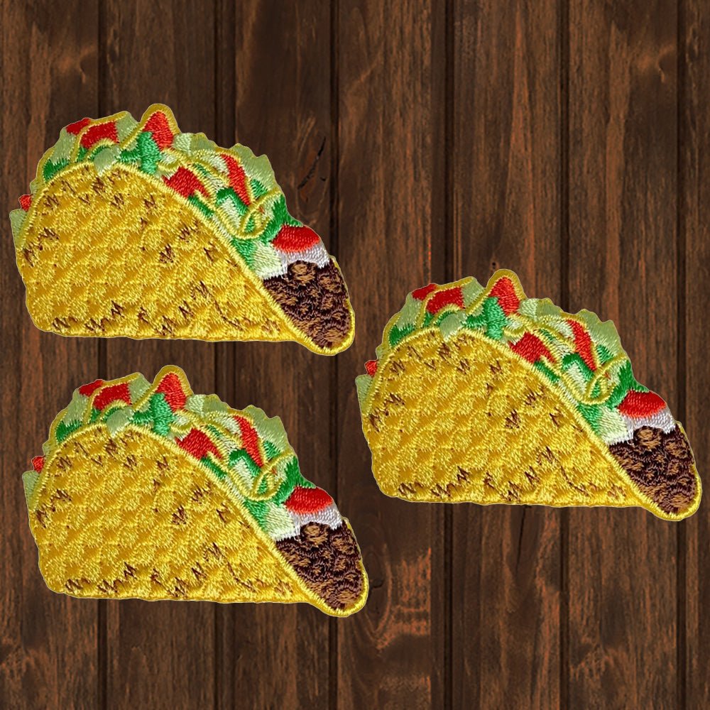 embroidered iron on sew on patch taco 3 pack