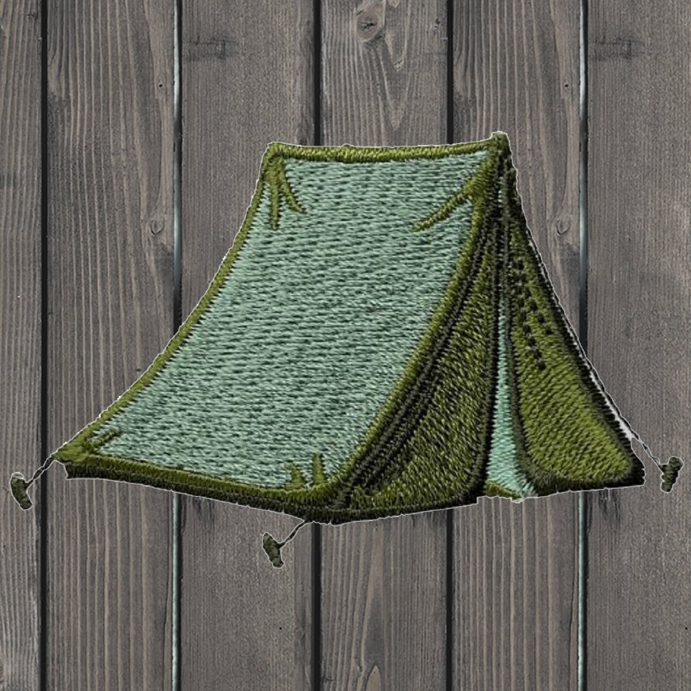 embroidered iron on sew on patch tent green army camping