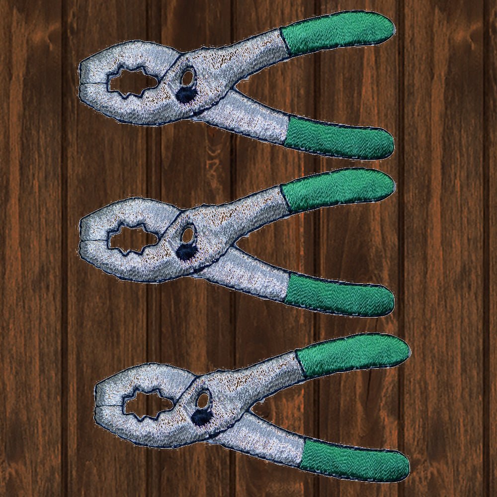 embroidered iron on sew on patch tools pliers green