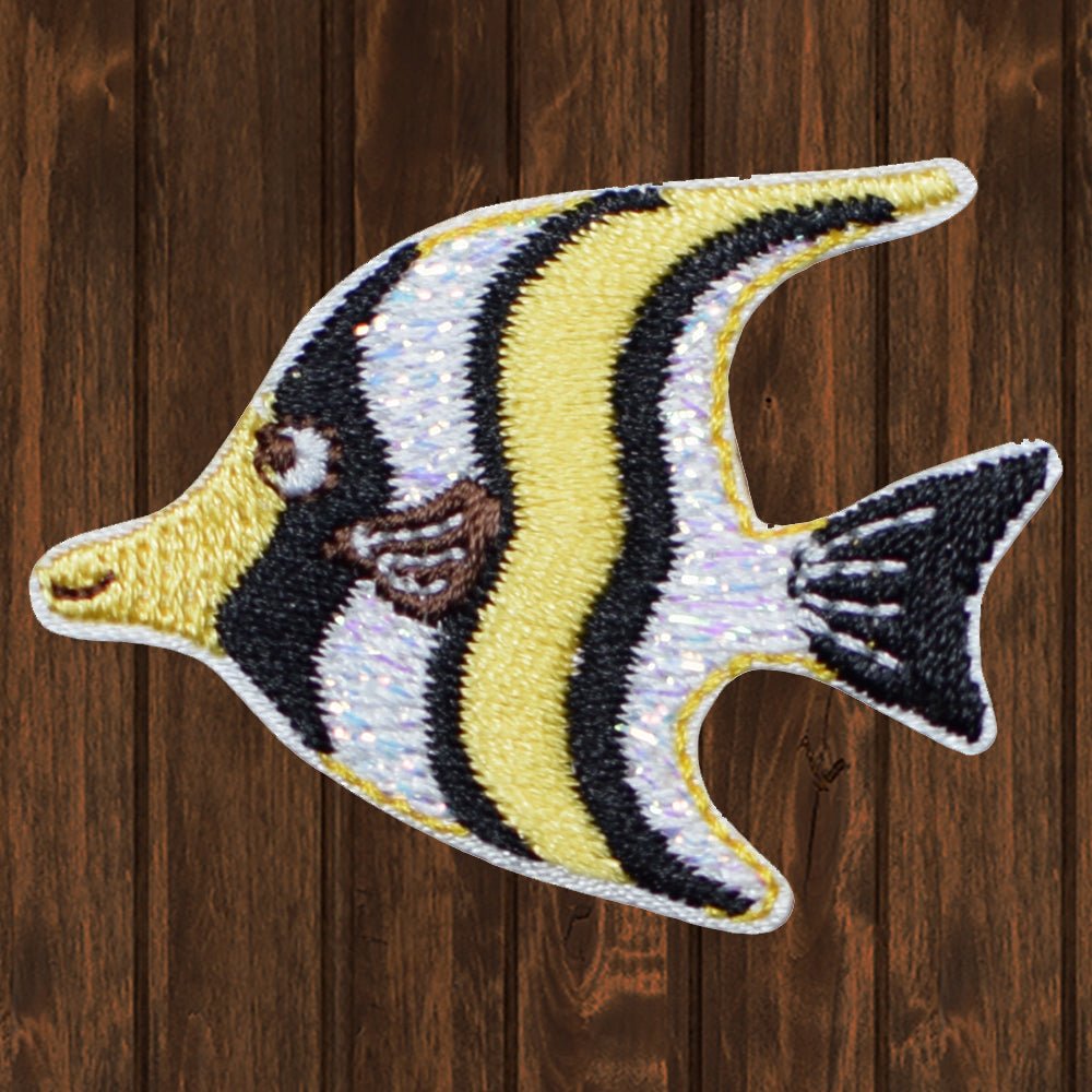 embroidered iron on sew on patch tropical fish angel black yellow