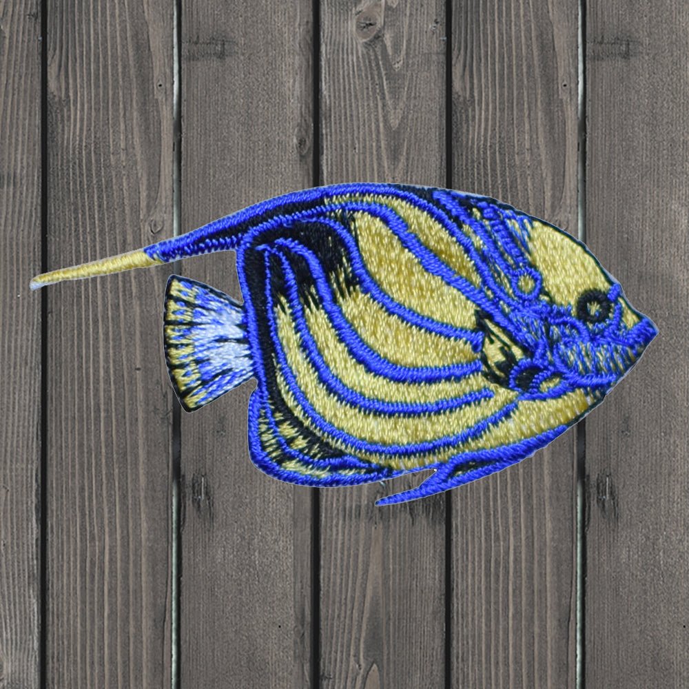 embroidered iron on sew on patch tropical fish blue