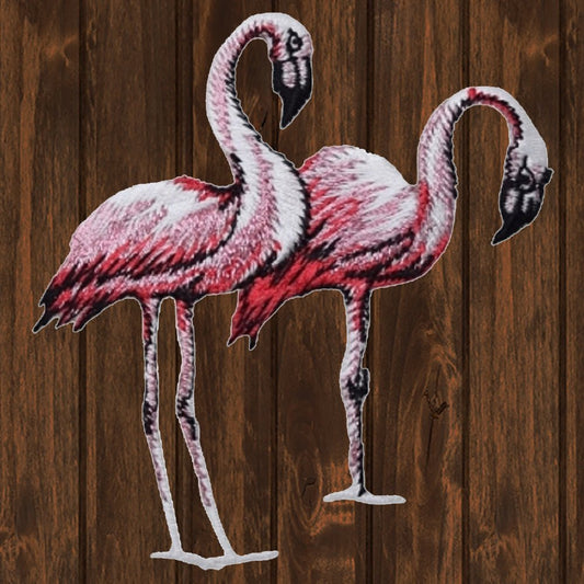 embroidered iron on sew on patch two pink flamingos