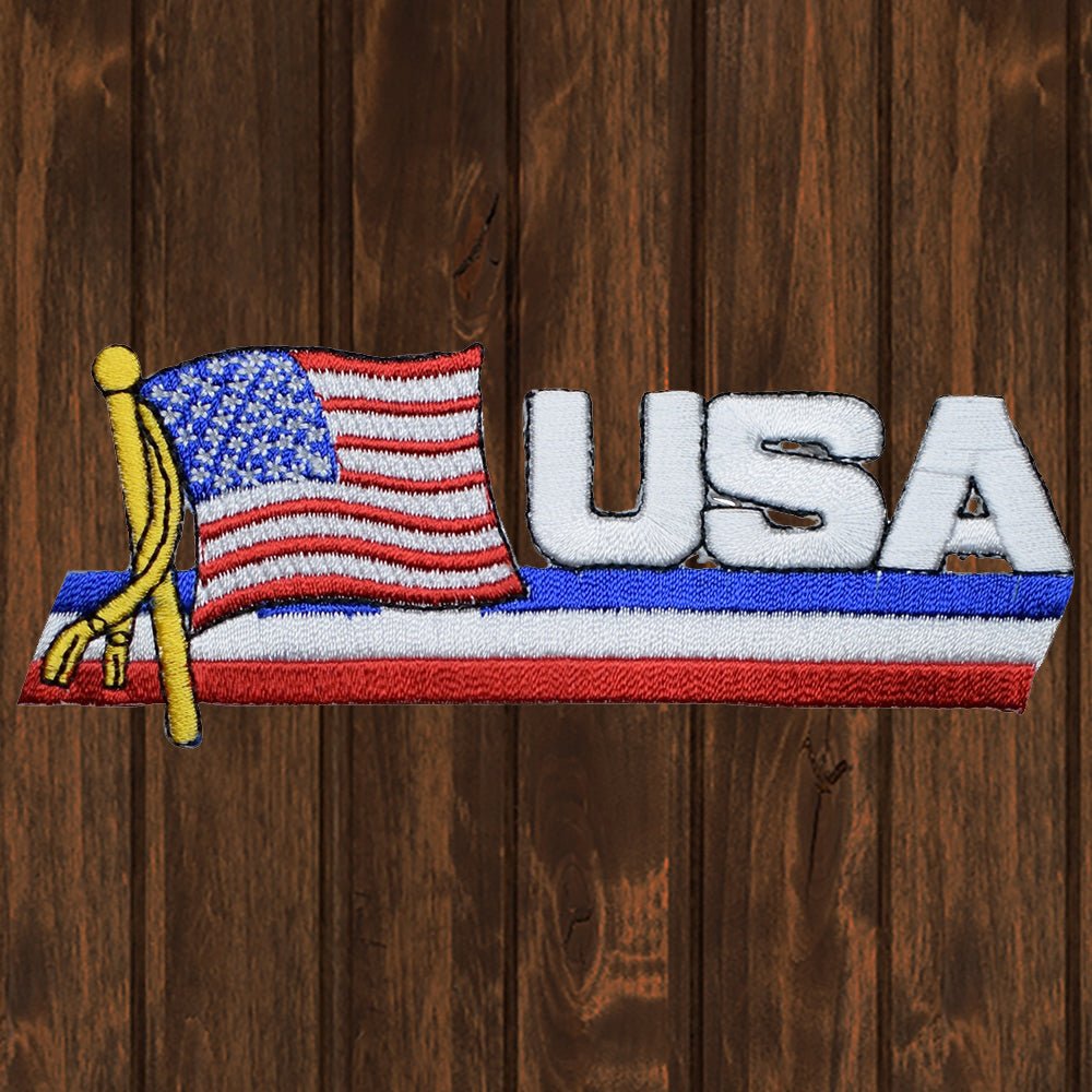 embroidered iron on sew on patch usa flag wavy