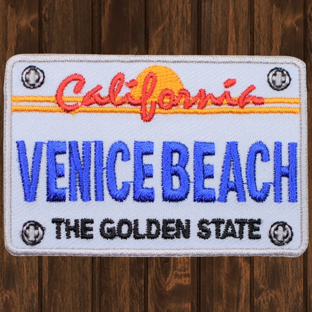 embroidered iron on sew on patch venice beach california license plate