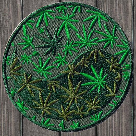 embroidered iron on sew on patch weed leaf circle