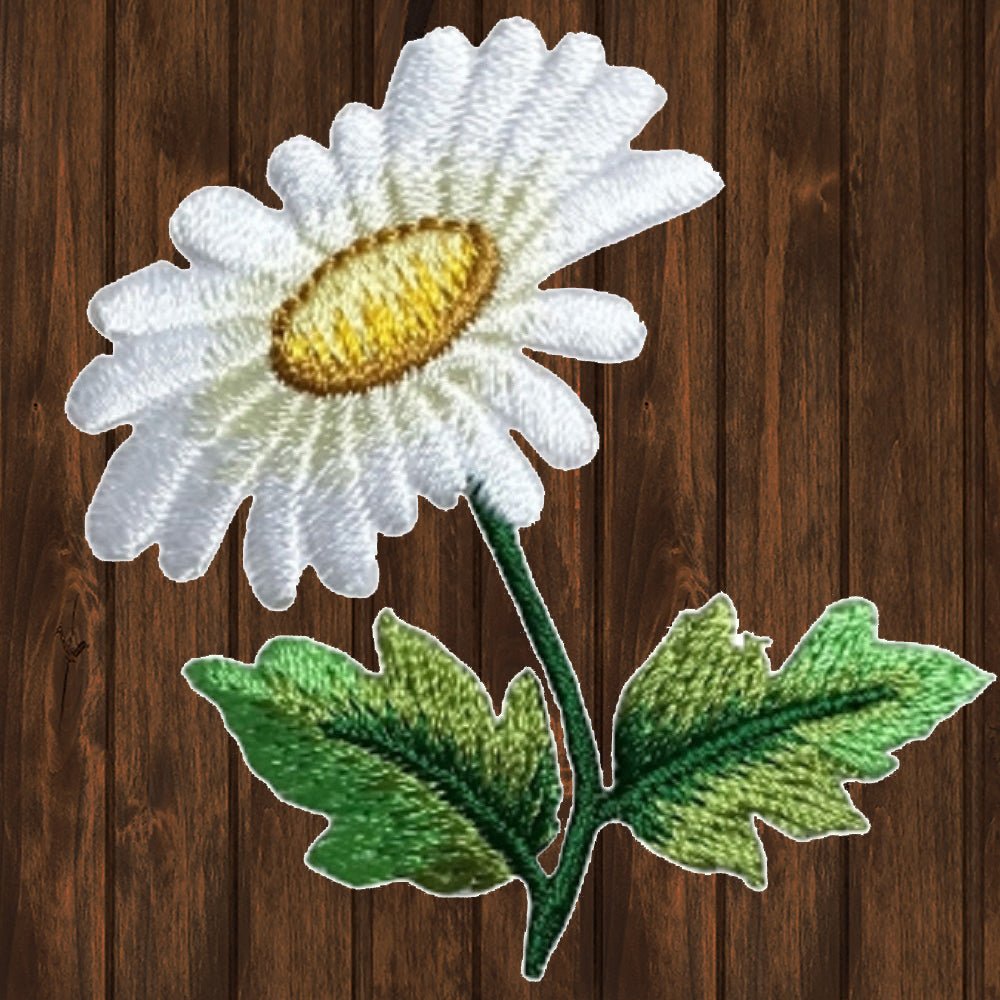 embroidered iron on sew on patch white daisy
