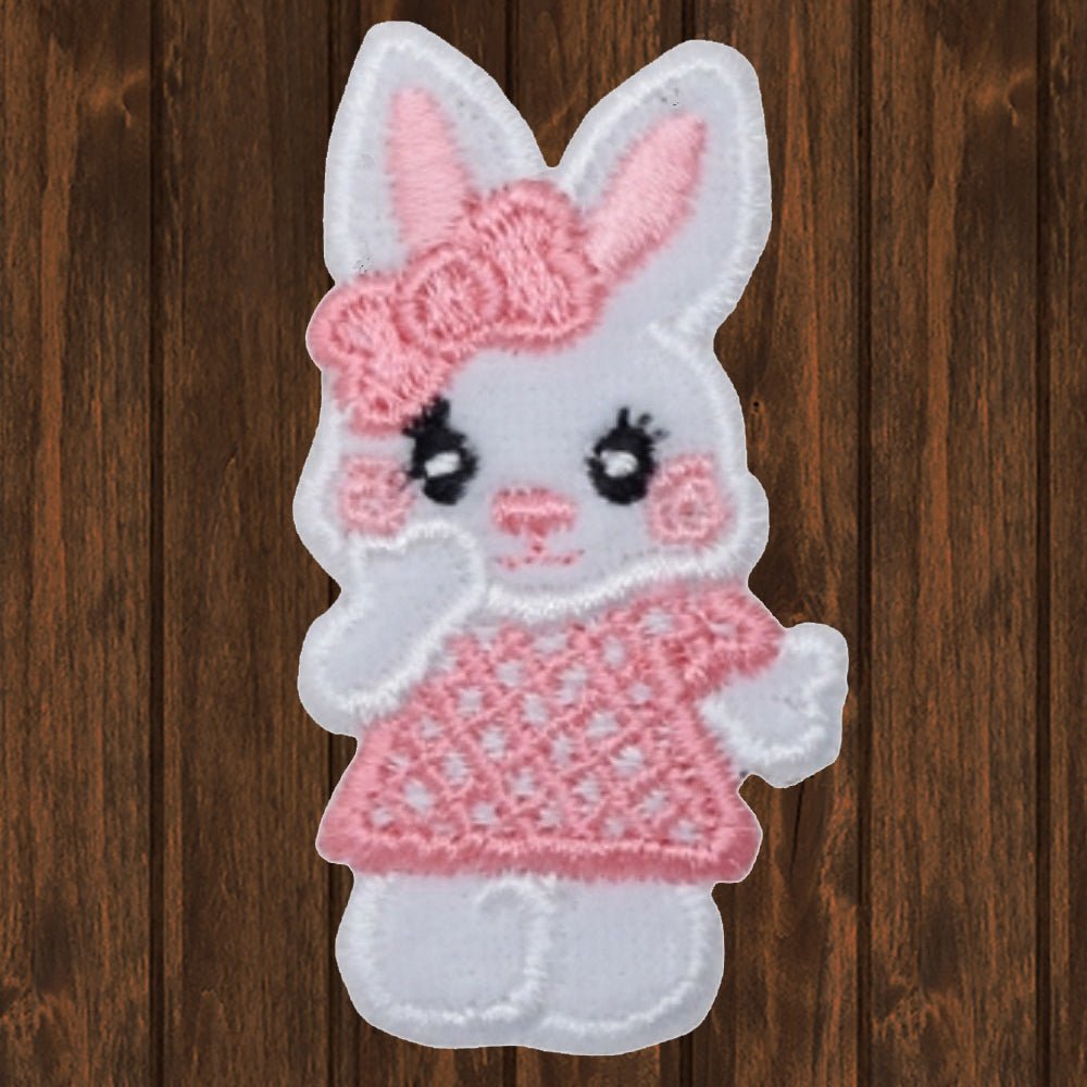 embroidered iron on sew on patch white girl bunny