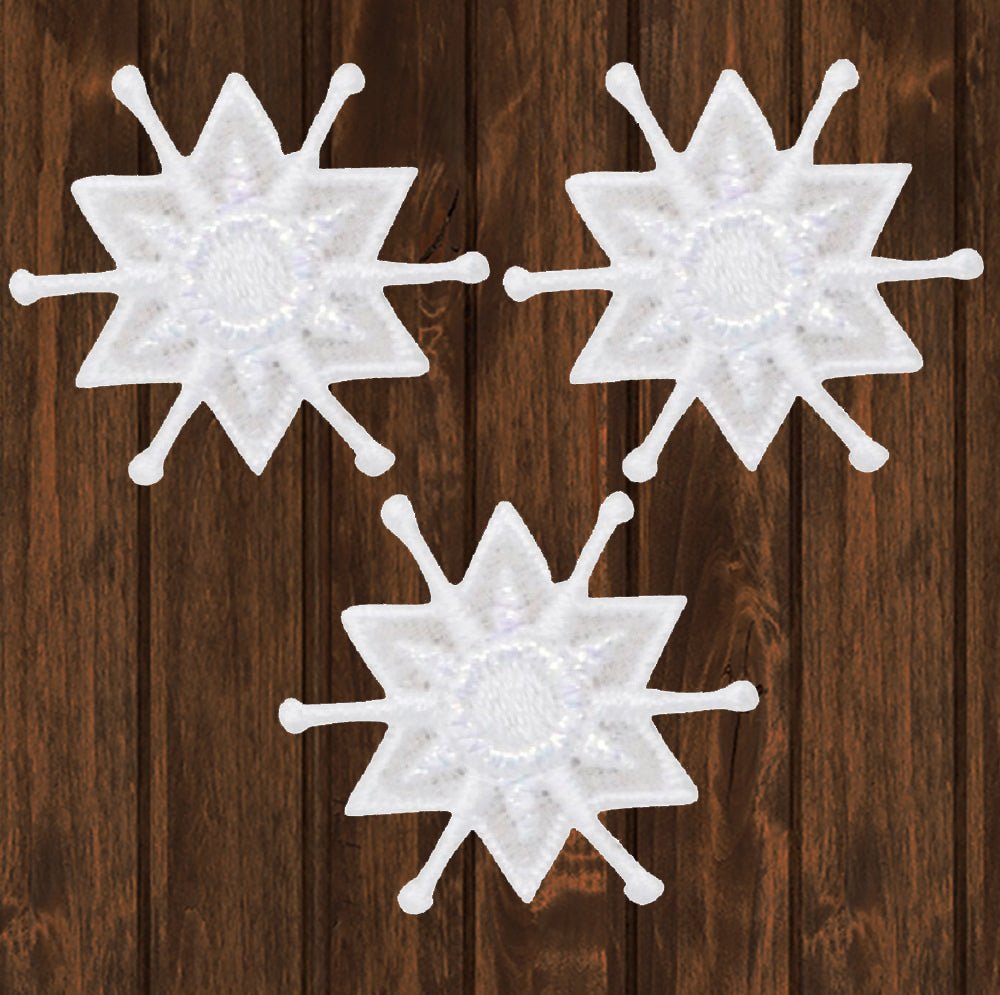 embroidered iron on sew on patch white iridescent snowflake