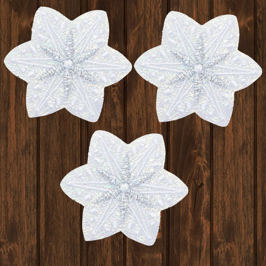 embroidered iron on sew on patch white irridescant snowflake