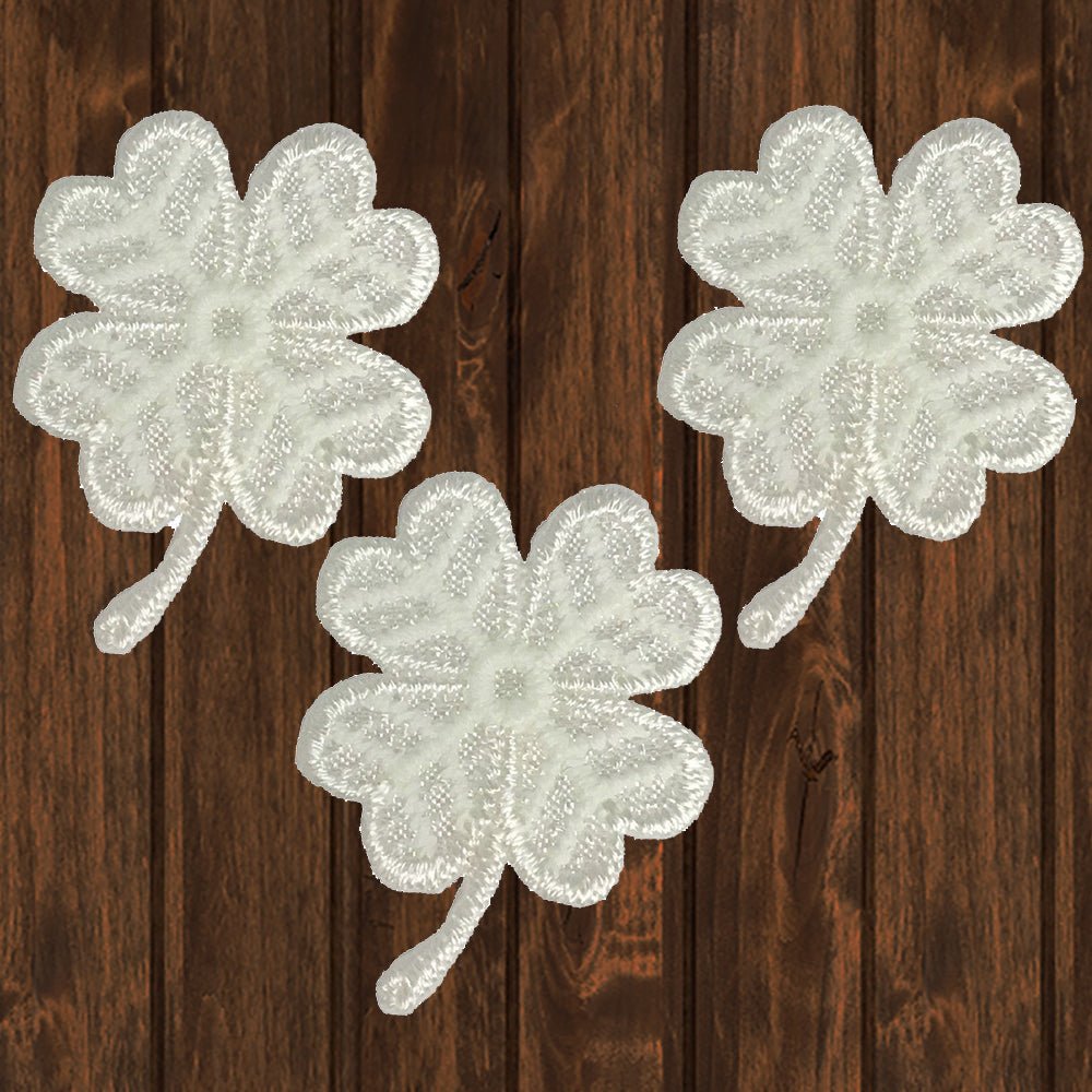 embroidered iron on sew on patch whites hamrock clover mini 3 pack