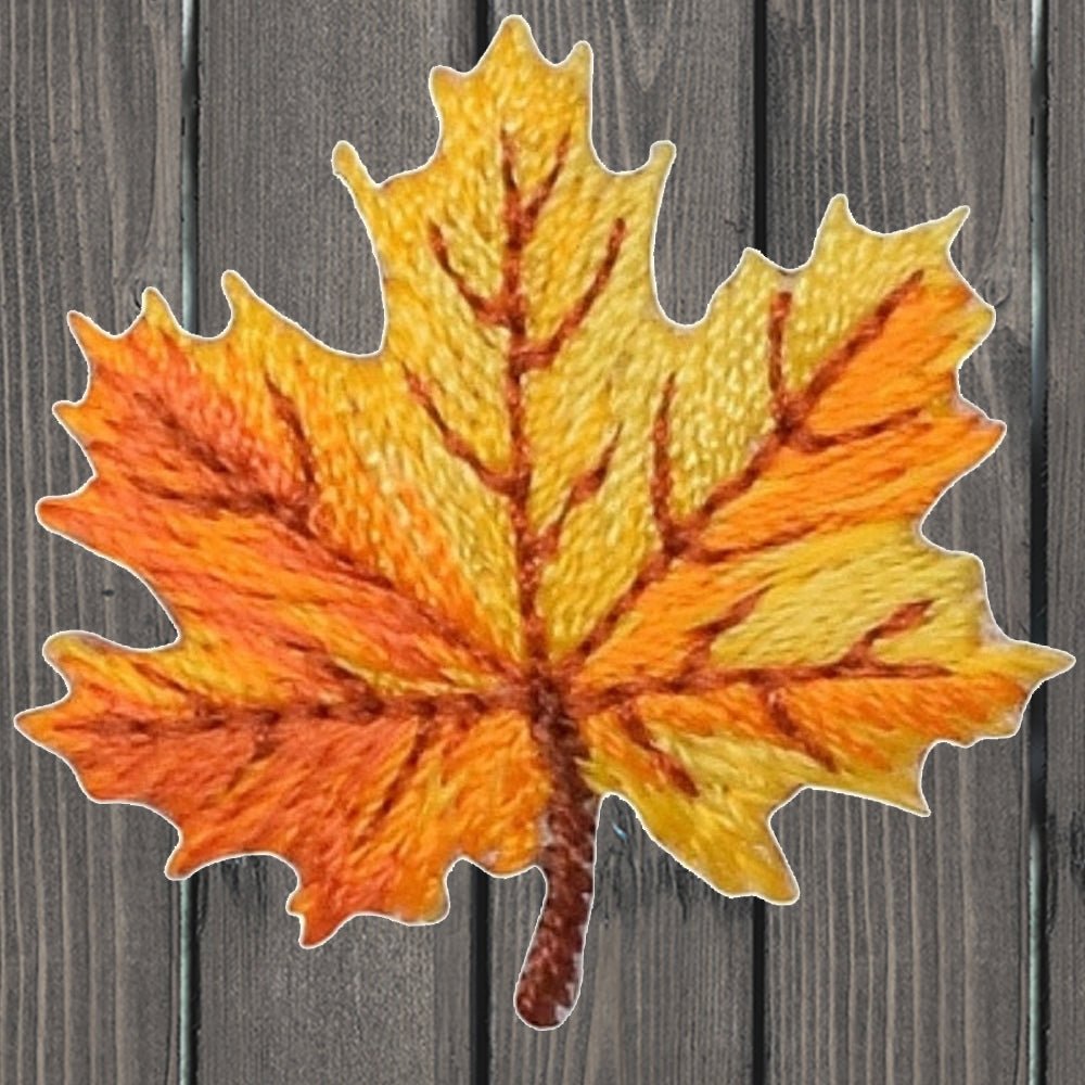 embroidered iron on sew on patch yellow and orange autumn leaf 2