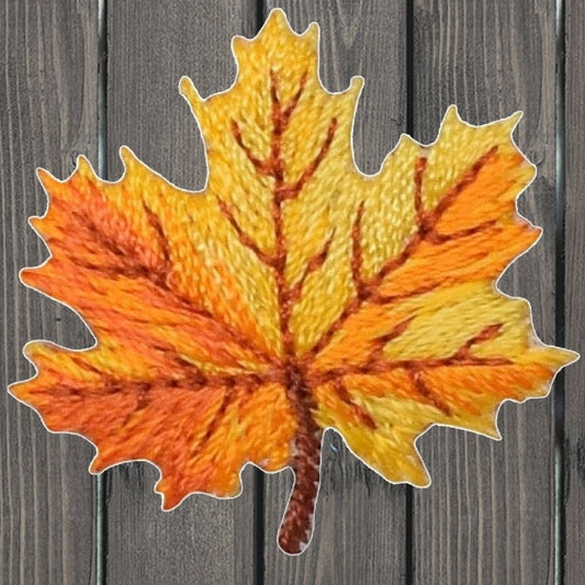 embroidered iron on sew on patch yellow and orange autumn leaf 2