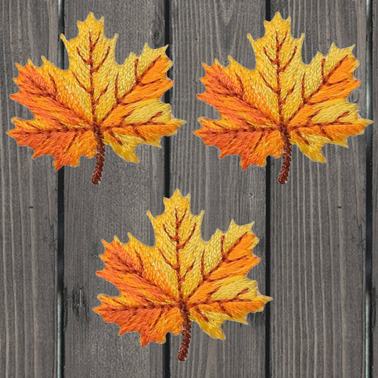 embroidered iron on sew on patch yellow and orange autumn leaf