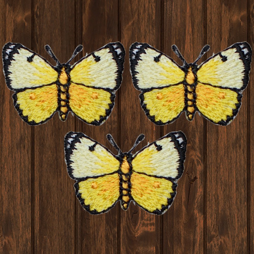 embroidered iron on sew on patch yellow butterfly 3 pack