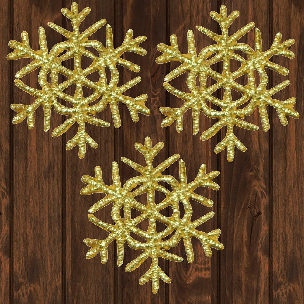 embroidered iron on sew on patch yellow gold snowflake