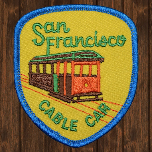 embroidered iron on sew on patch yellow san francisco cable car trolley